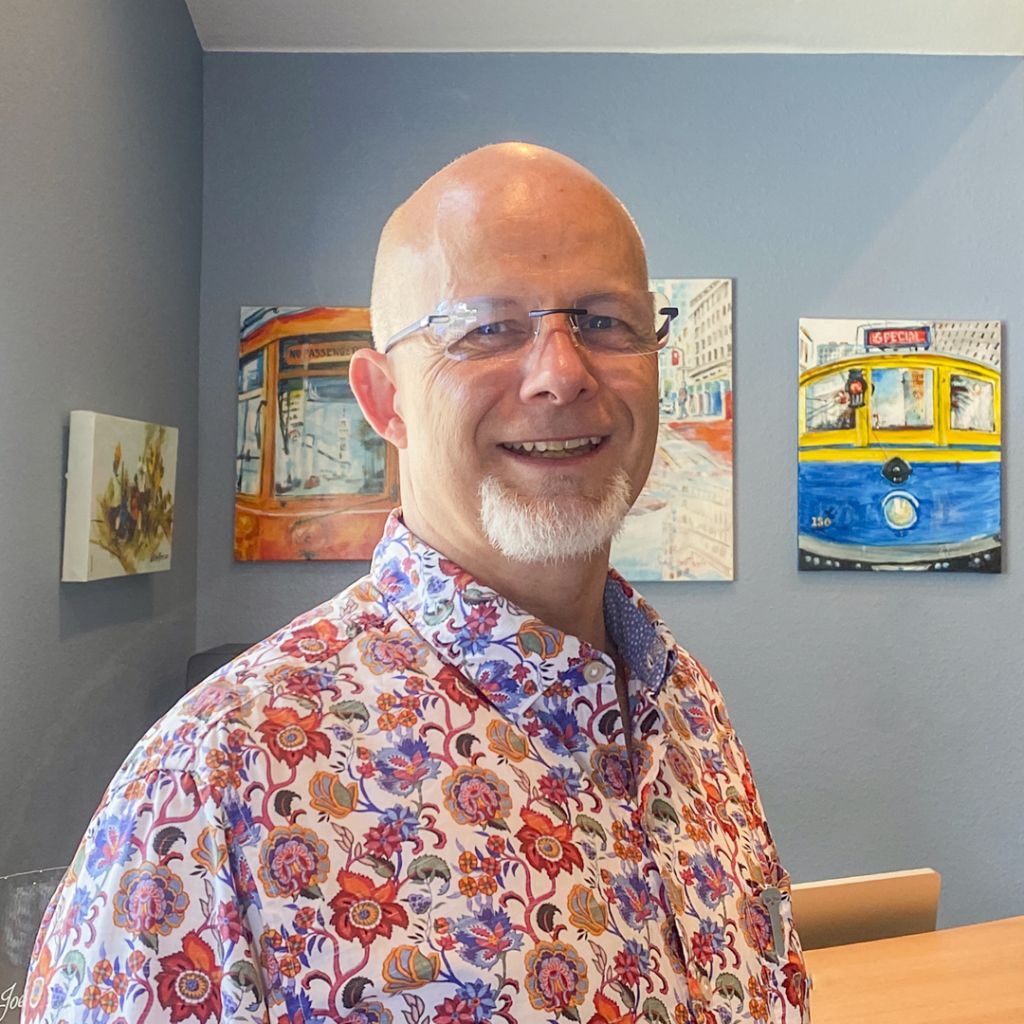 Dr. Joerg Schuller in his office in Merced, California